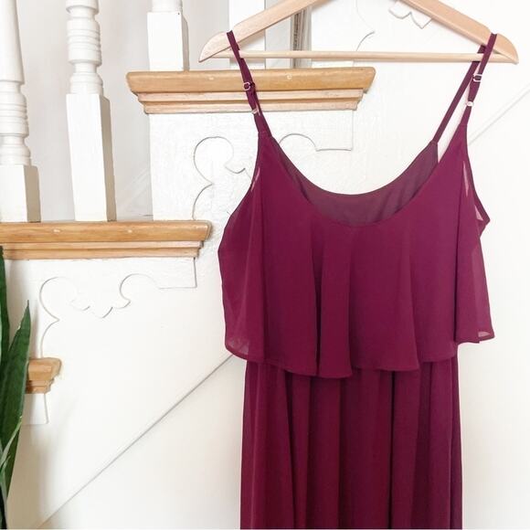 Show Me Your Mumu Merlot Chiffon Caitlin Ruffle Maxi Dress Size S - Picture 7 of 9